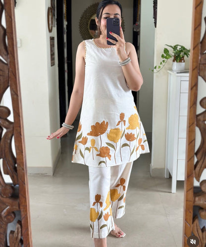 Cotton Flex Co-Ord Set with Kantha Work & Flex Print Kurta