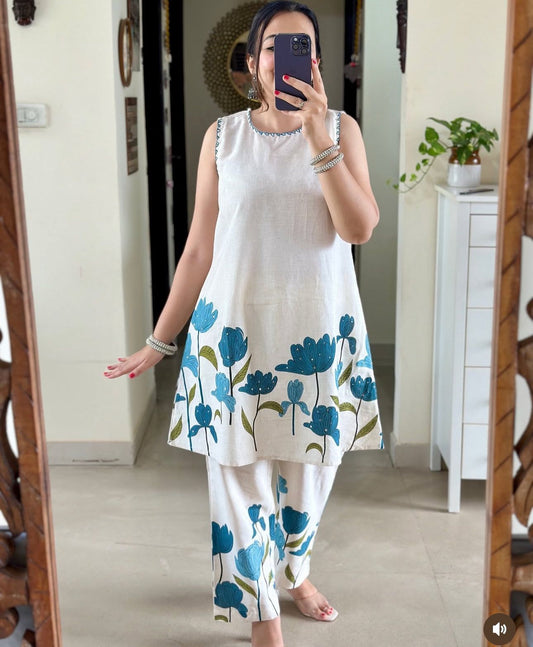 Cotton Flex Co-Ord Set with Kantha Work & Flex Print Kurta