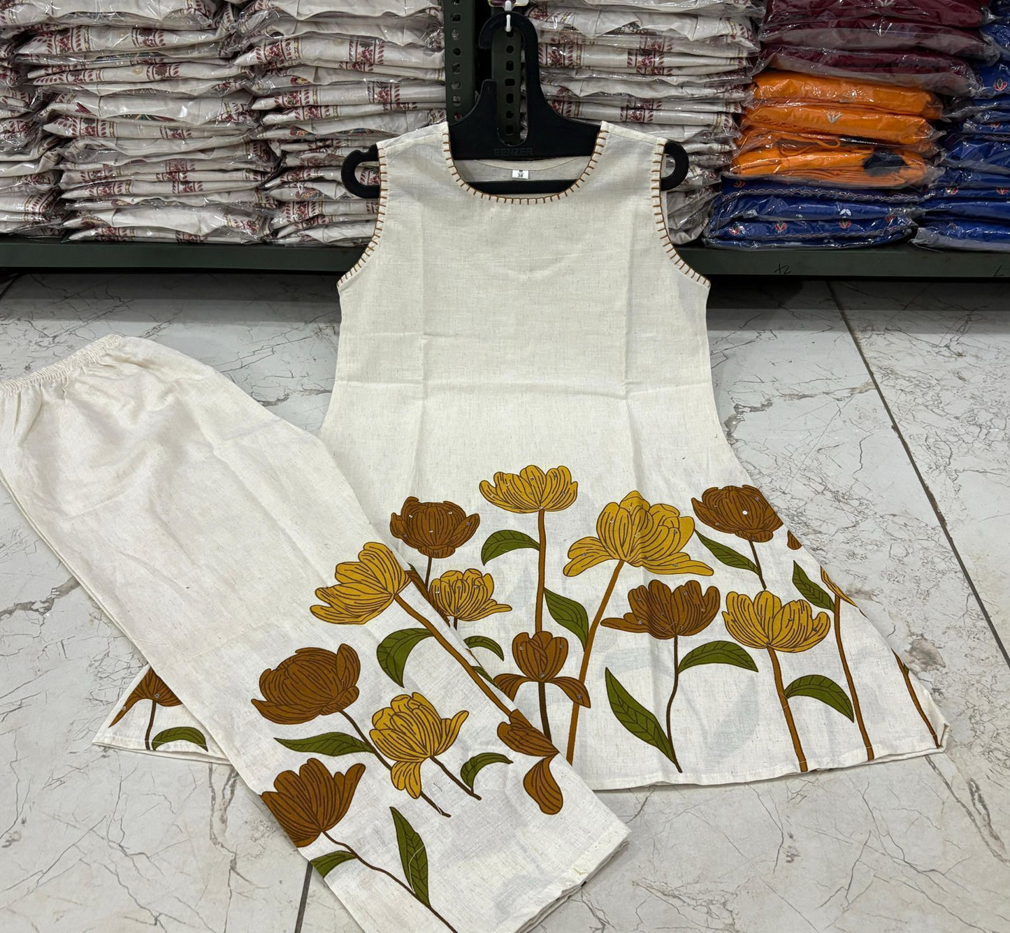 Cotton Flex Co-Ord Set with Kantha Work & Flex Print Kurta