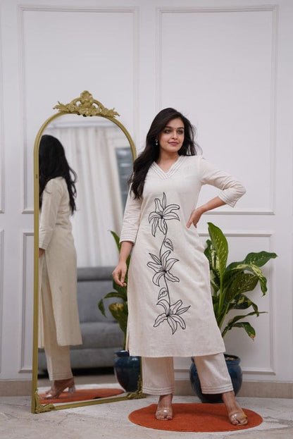 Cotton Flex Embroidered Kurta Pant Set for Women – Straight Fit Design