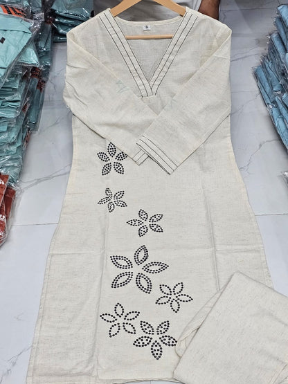 Cotton Flex Embroidered Kurta Pant Set for Women – Straight Fit Design