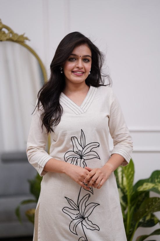 Cotton Flex Embroidered Kurta Pant Set for Women – Straight Fit Design