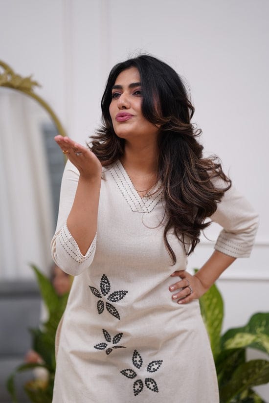 Cotton Flex Embroidered Kurta Pant Set for Women – Straight Fit Design