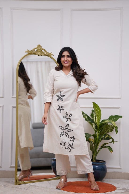 Cotton Flex Embroidered Kurta Pant Set for Women – Straight Fit Design