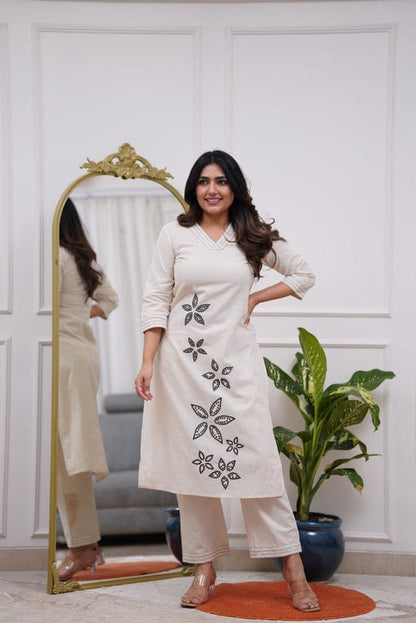 Cotton Flex Embroidered Kurta Pant Set for Women – Straight Fit Design