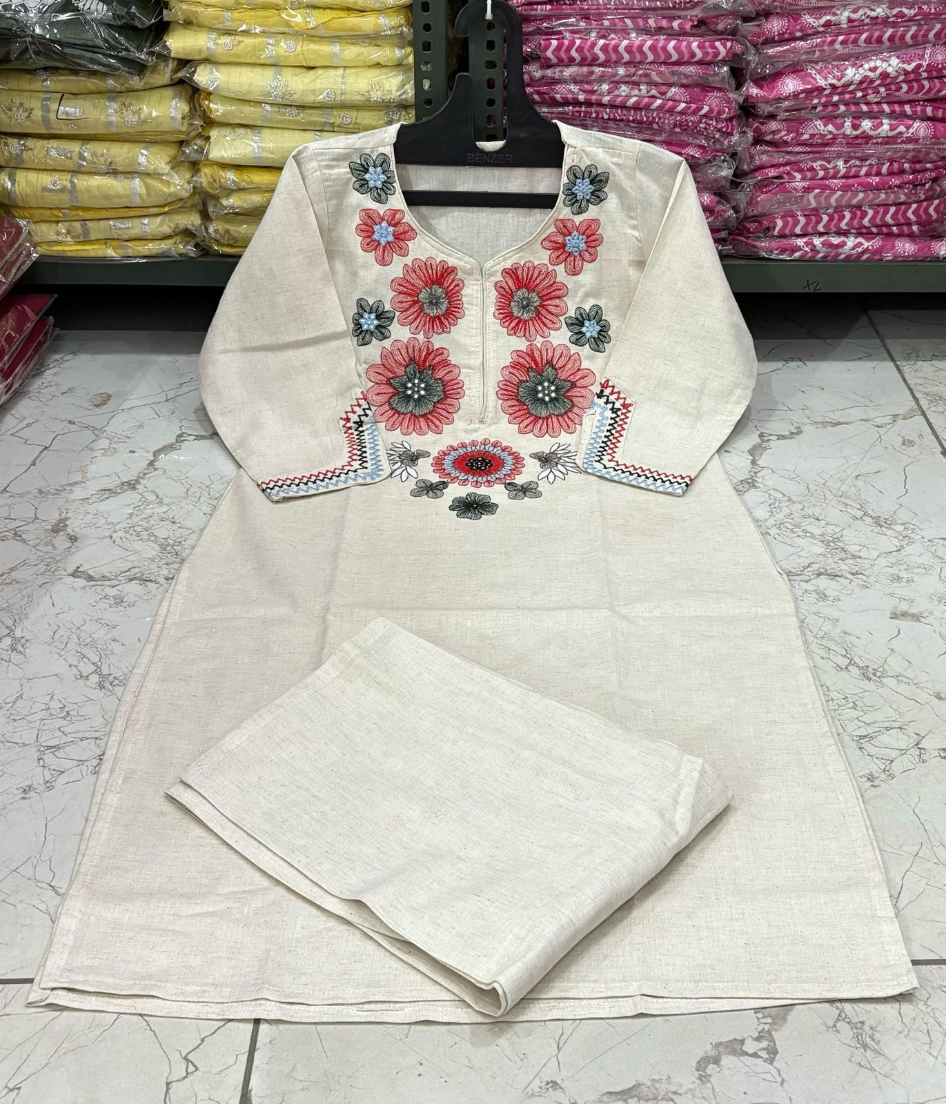 Cotton Flex Embroidered Kurta Pant Set