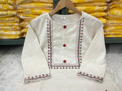 Cotton Flex Embroidered Kurti Set with Silk Chanderi Digital Dupatta