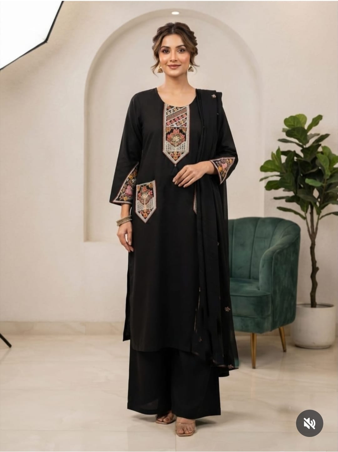 Cotton Flex Embroidered Straight Kurta Palazzo Set with Malmal Dupatta