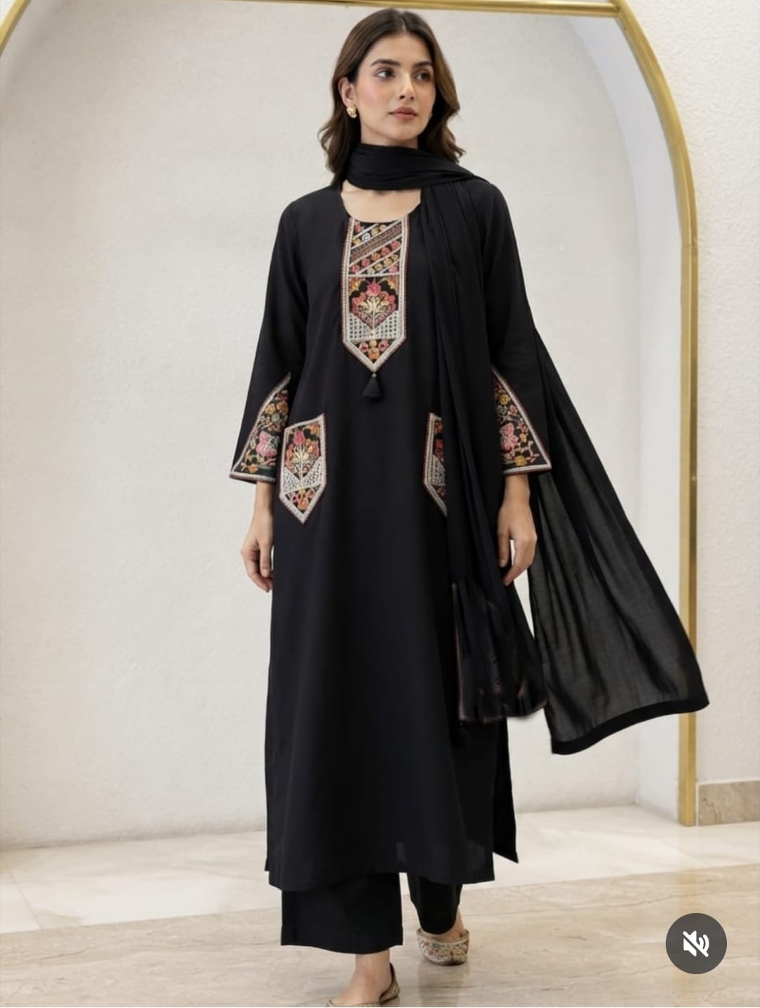Cotton Flex Embroidered Straight Kurta Palazzo Set with Malmal Dupatta