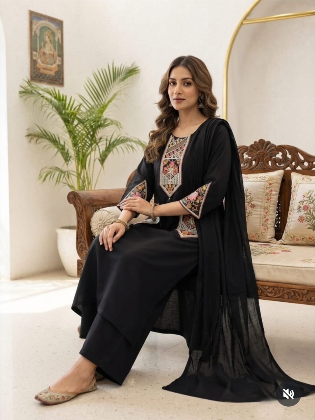 Cotton Flex Embroidered Straight Kurta Palazzo Set with Malmal Dupatta