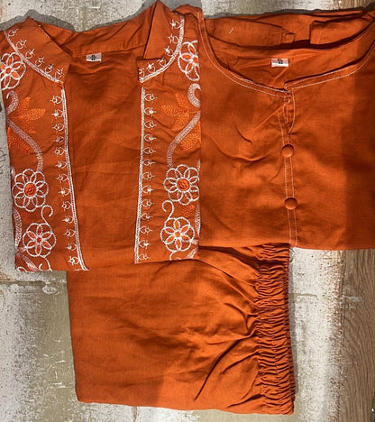 Cotton Flex Floral Embroidered Jacket Top with Inner & Trousers | 3-Piece Set