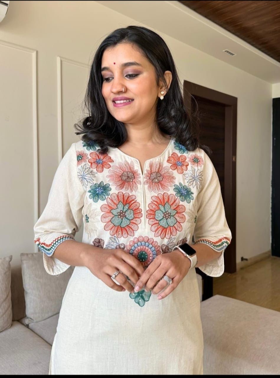 Cotton Flex Kurta Pant Set with Embroidery Work