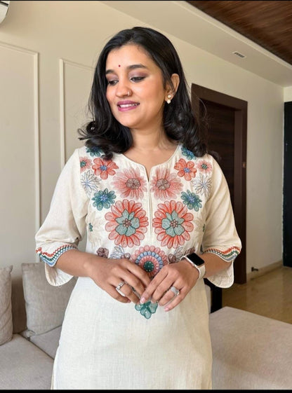 Cotton Flex Kurta Pant Set with Embroidery Work