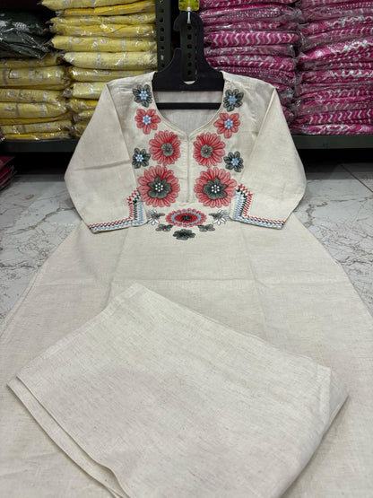 Cotton Flex Kurta Pant Set with Embroidery Work