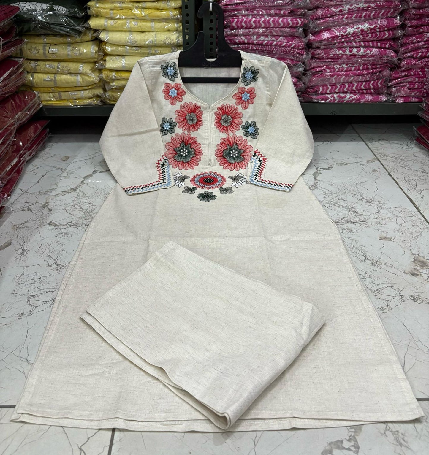 Cotton Flex Kurta Pant Set with Embroidery Work