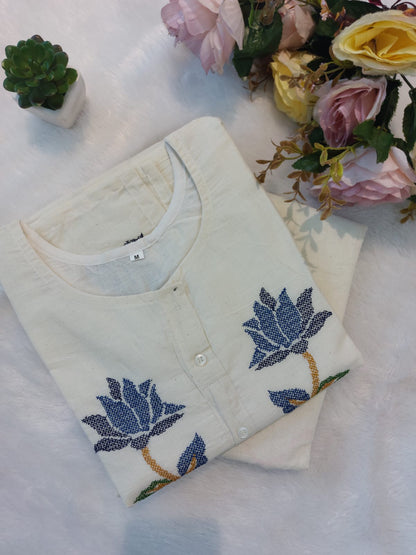 Cotton Flex Kurti Pant Set with Embroidery Work