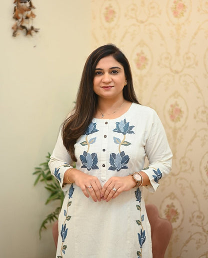 Cotton Flex Kurti Pant Set with Embroidery Work