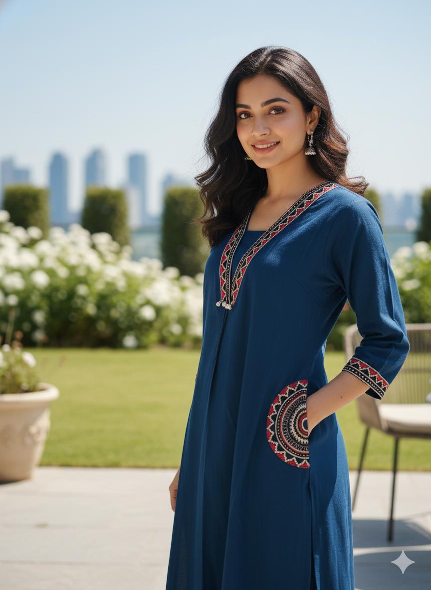 Cotton Flex Kurti with Plazo Set with Embroidery Work