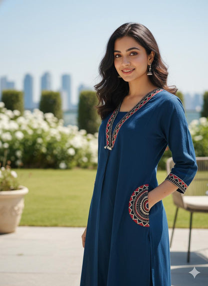Cotton Flex Kurti with Plazo Set with Embroidery Work
