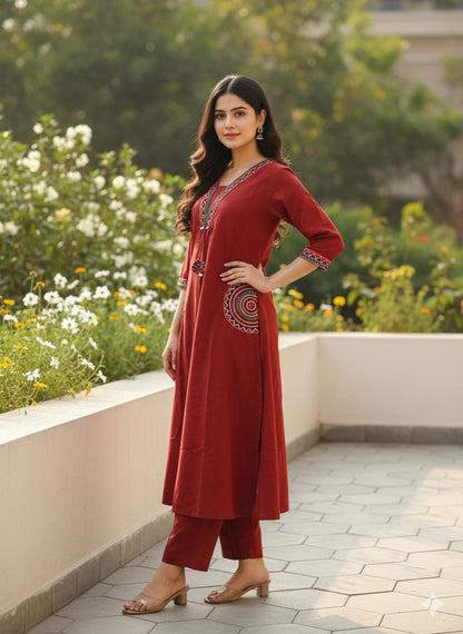 Cotton Flex Kurti with Plazo Set with Embroidery Work