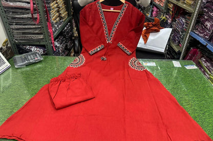 Cotton Flex Kurti with Plazo Set with Embroidery Work
