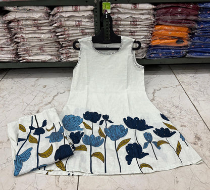 Cotton Flex Printed Kurta Set with Kantha Work & Trouser