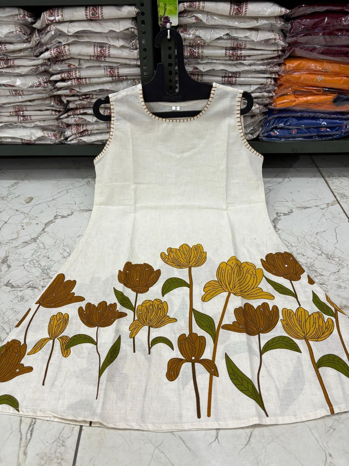 Cotton Flex Printed Kurta Set with Kantha Work & Trouser