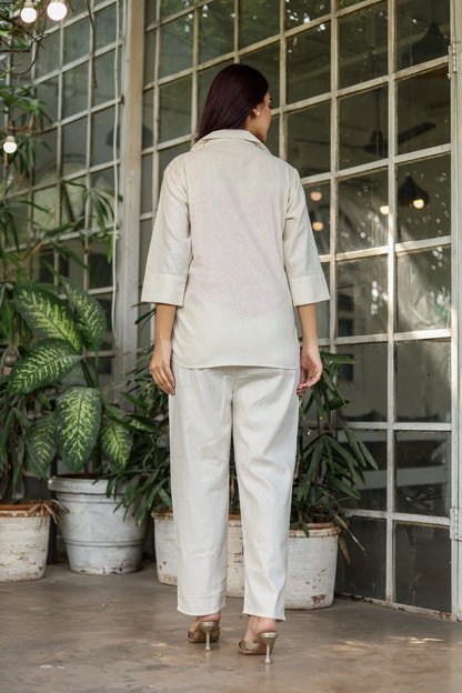 Cotton Flex Three-Piece Blazer Set with Embroidery