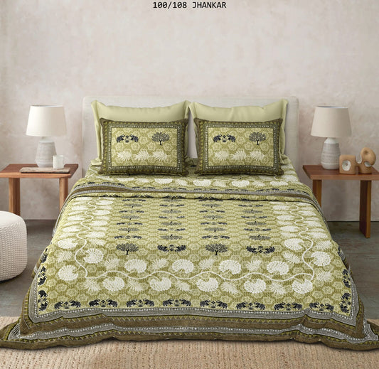 Cotton King Size Bedsheet with 2 Pillow Covers – 100x108 Inches