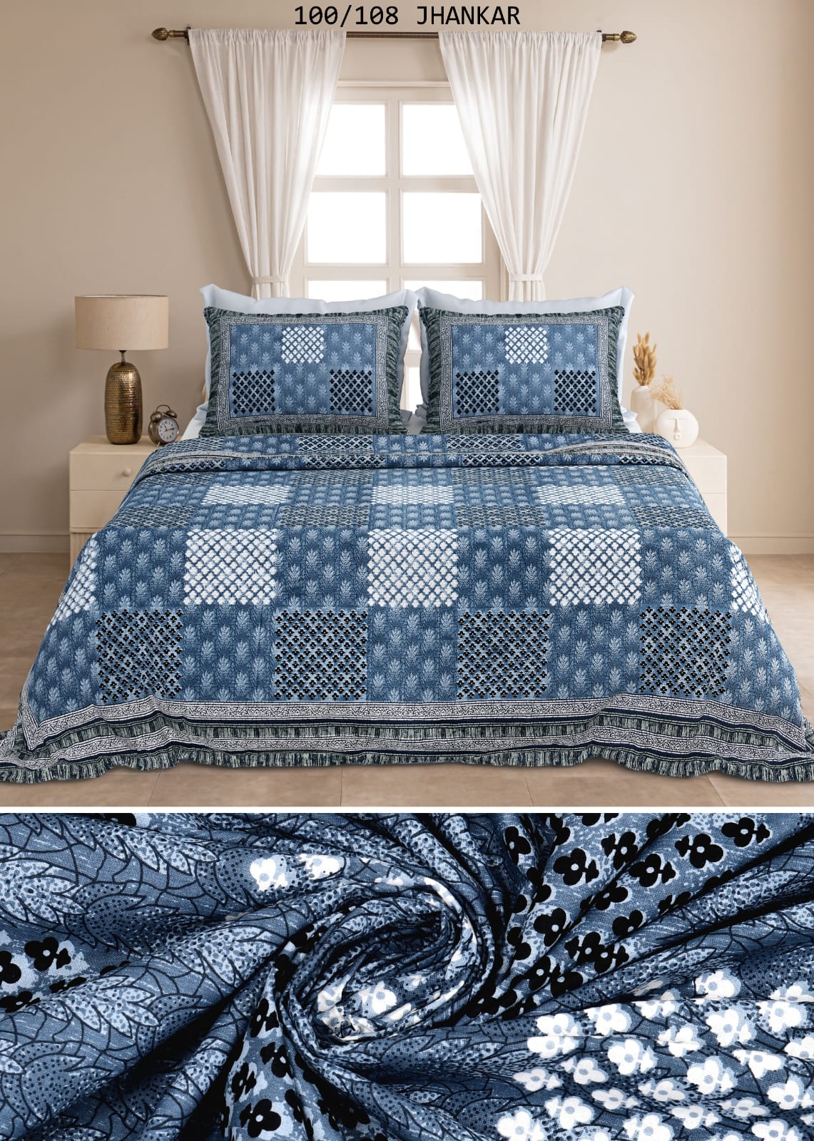 Cotton King Size Bedsheet with 2 Pillow Covers – 100x108 Inches