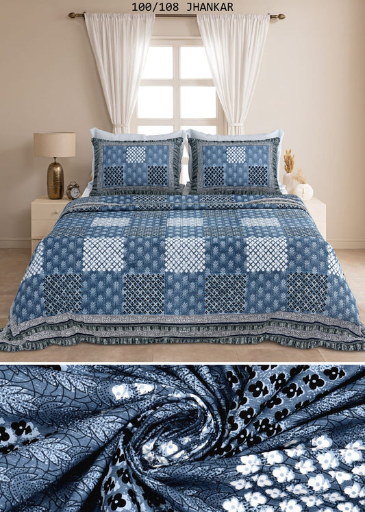 Cotton King Size Bedsheet with 2 Pillow Covers – 100x108 Inches