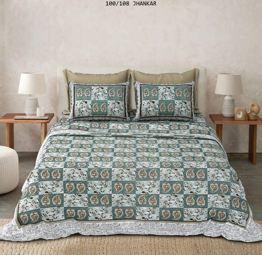 Cotton King Size Bedsheet with 2 Pillow Covers – 100x108 Inches