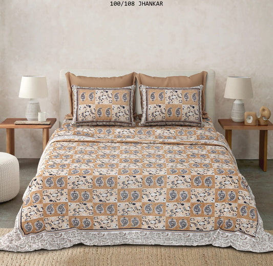 Cotton King Size Bedsheet with 2 Pillow Covers – 100x108 Inches