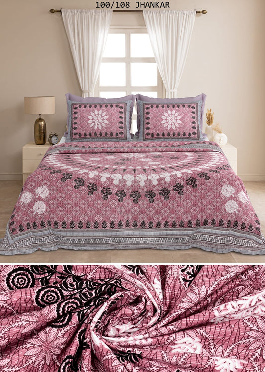 Cotton King Size Bedsheet with 2 Pillow Covers – 100x108 Inches