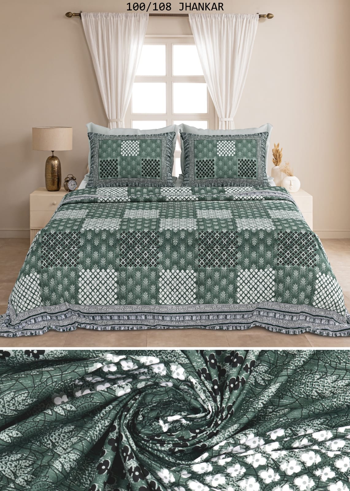 Cotton King Size Bedsheet with 2 Pillow Covers – 100x108 Inches