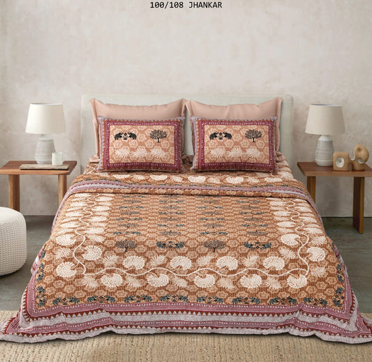 Cotton King Size Bedsheet with 2 Pillow Covers – 100x108 Inches