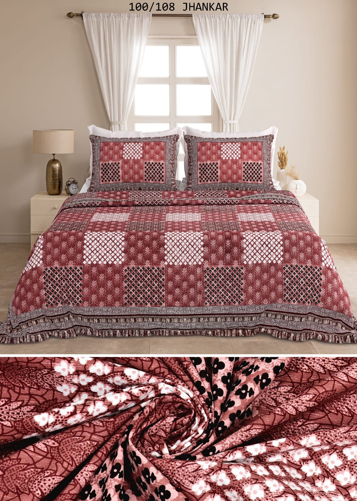 Cotton King Size Bedsheet with 2 Pillow Covers – 100x108 Inches