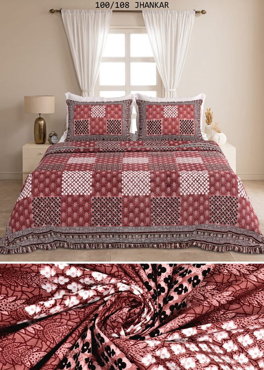 Cotton King Size Bedsheet with 2 Pillow Covers – 100x108 Inches