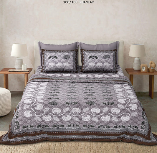 Cotton King Size Bedsheet with 2 Pillow Covers – 100x108 Inches