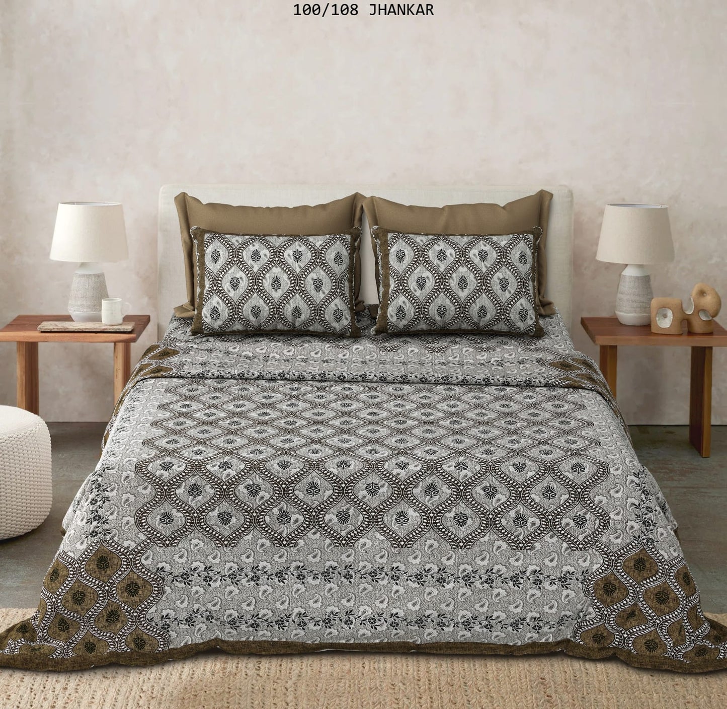 Cotton King Size Bedsheet with 2 Pillow Covers – 100x108 Inches