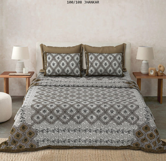 Cotton King Size Bedsheet with 2 Pillow Covers – 100x108 Inches
