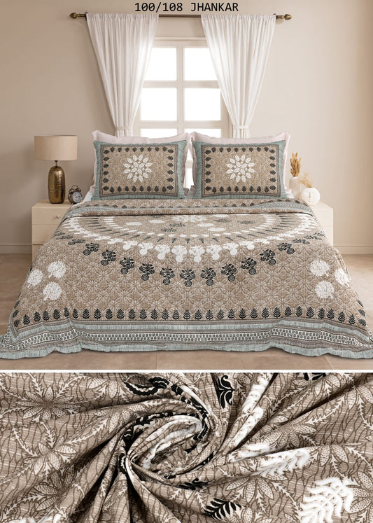 Cotton King Size Bedsheet with 2 Pillow Covers – 100x108 Inches