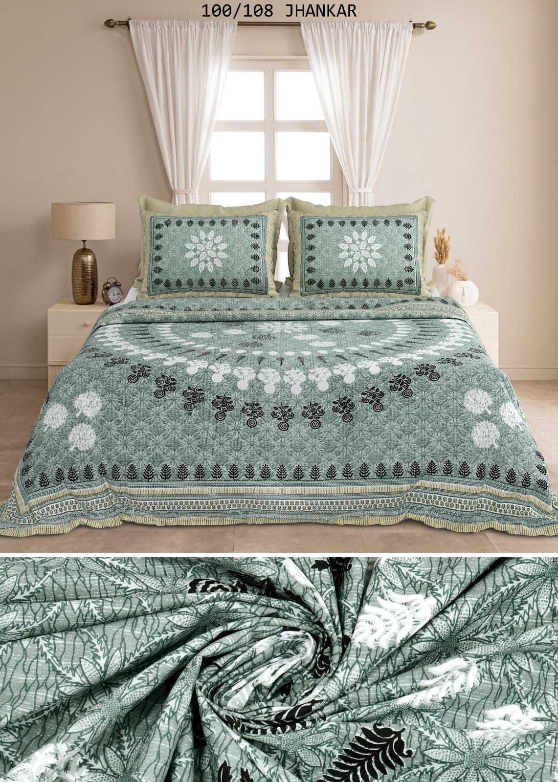 Cotton King Size Bedsheet with 2 Pillow Covers – 100x108 Inches