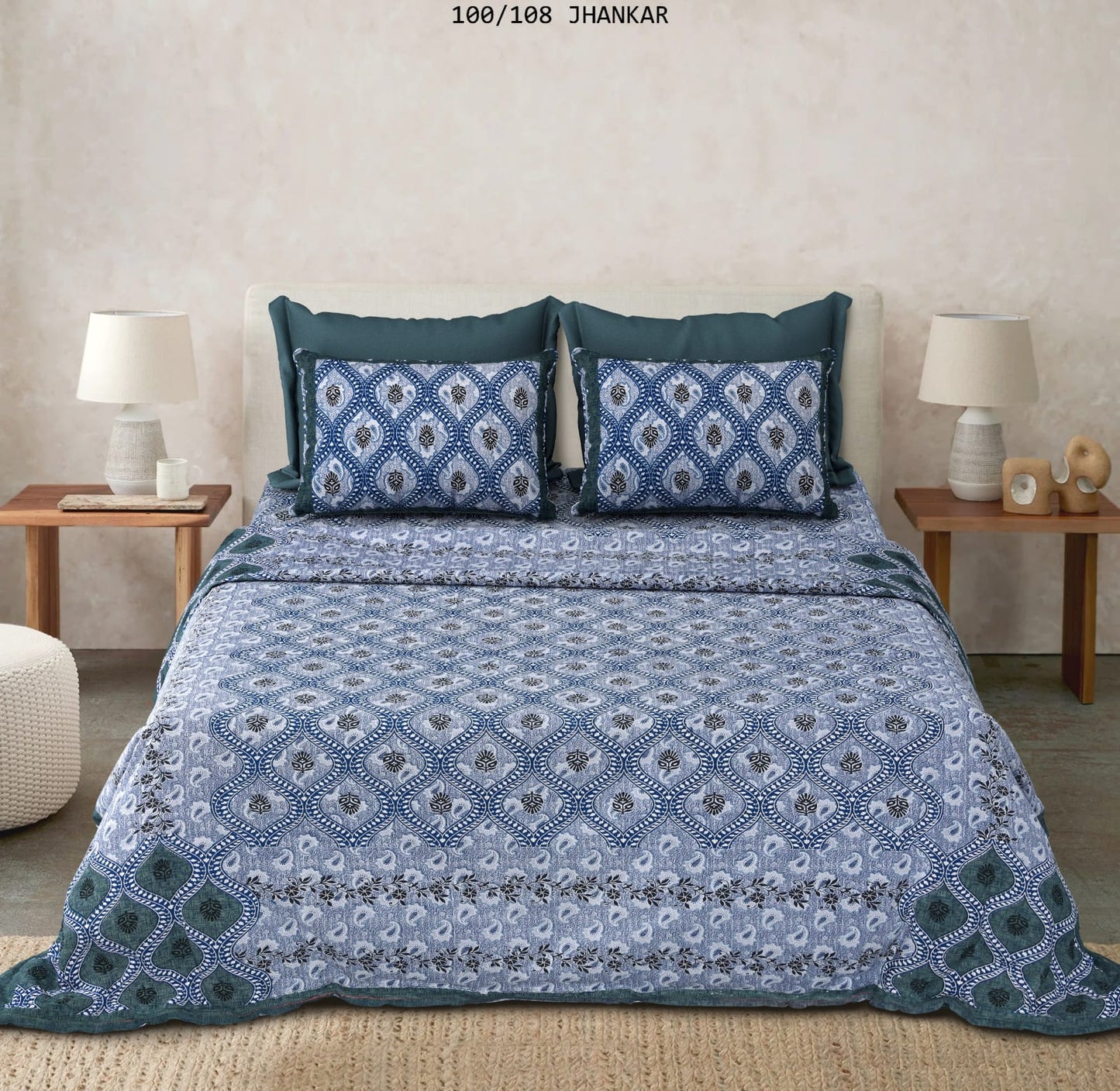 Cotton King Size Bedsheet with 2 Pillow Covers – 100x108 Inches