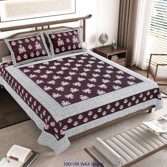Cotton King Size Bedsheet with Pillow Covers – 100×108 Inches