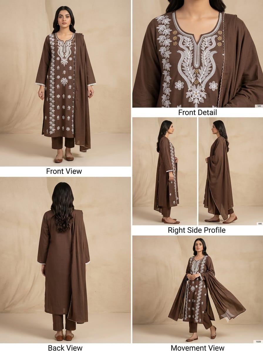 Cotton Kurta Pant Set with Mayani Dupatta & Embroidery Work