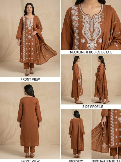 Cotton Kurta Pant Set with Mayani Dupatta & Embroidery Work