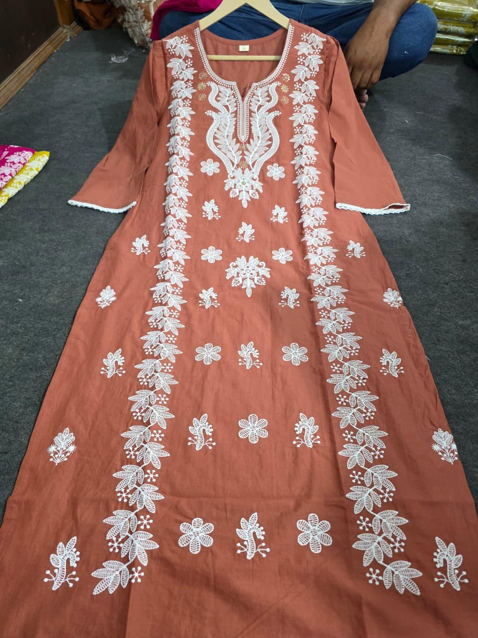 Cotton Kurta Pant Set with Mayani Dupatta & Embroidery Work