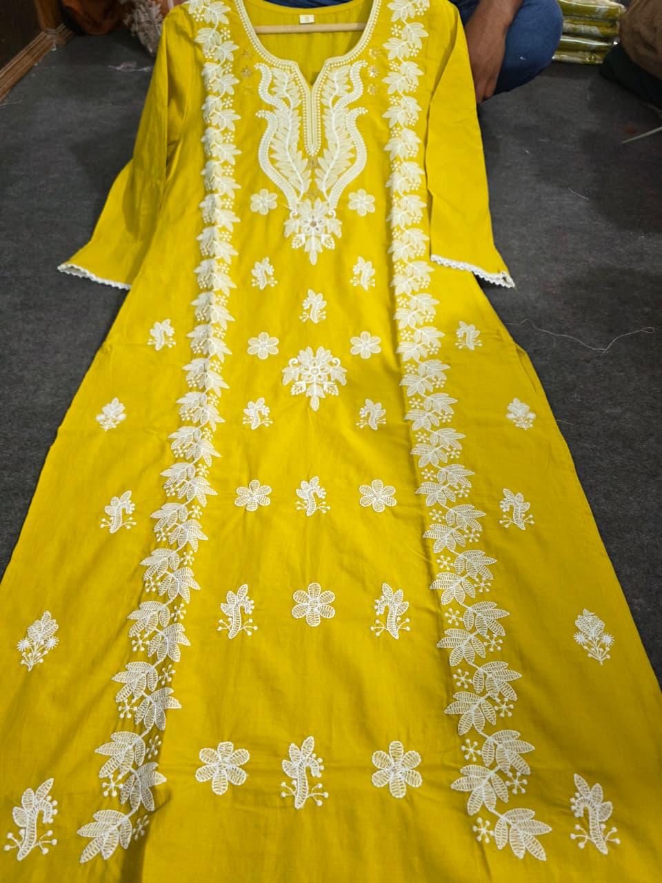 Cotton Kurta Pant Set with Mayani Dupatta & Embroidery Work