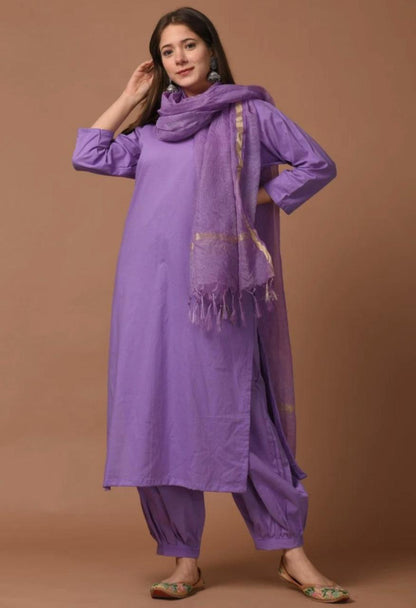 Cotton Kurti Pant Dupatta Set for Women | Fully Stitched